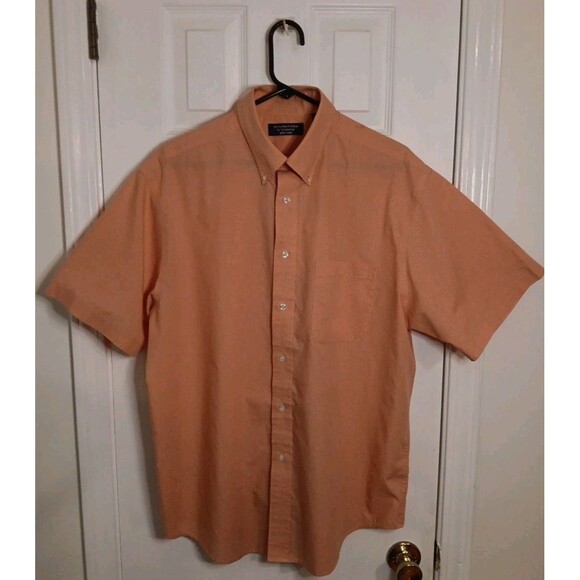Men's Roundtree Yorke Button Down Shirt Large Short Sleeve Apricot - Picture 1 of 5